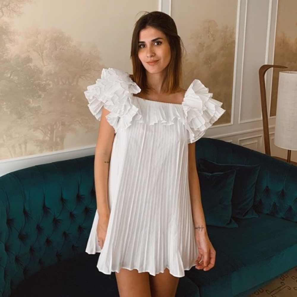 NWT Zara Pleated Ruffled White Mini Dress